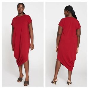 Universal Standard Iconic Geneva Dress L Red Asymmetrical Draped Midi T-shirt